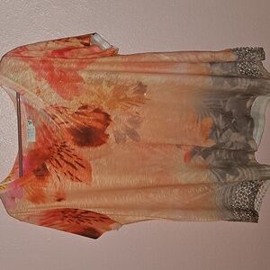 Womens Tropical Orange and Gray Blingy Shirt XXL